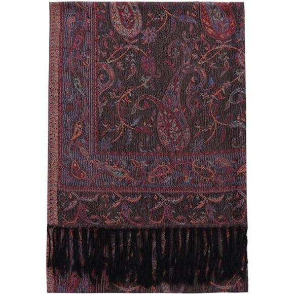 Womens Paisley Pattern Scarf with Fringes Pink Black - Picture 3 of 3